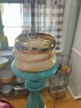 Cream Resin and Gold-Tone Stackable Bangle Set